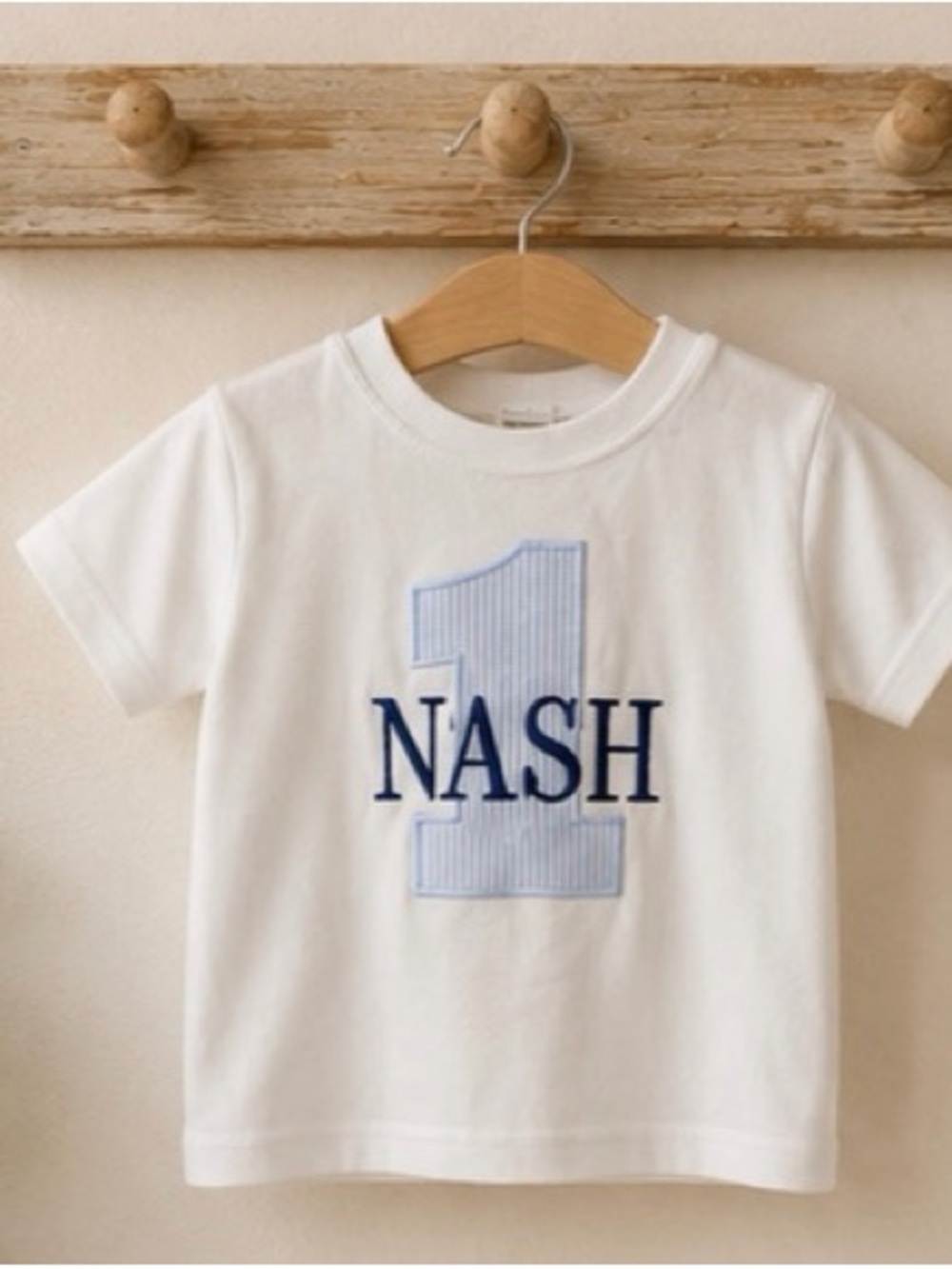 Personalized White Kids' Number 1 Tee with Blue Name